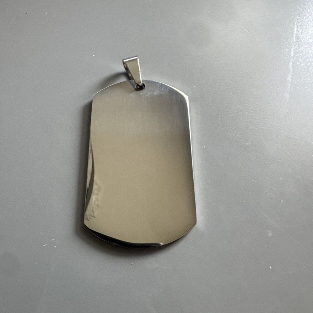 Silver Blank Dog Tag Pendant 24 Inch Cuban Link Necklace Stainless Steel
